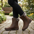 The Happy Shoe Shop Thomas Cook Wilmot brown waterproof leather boots with faux fur lining and side zip.