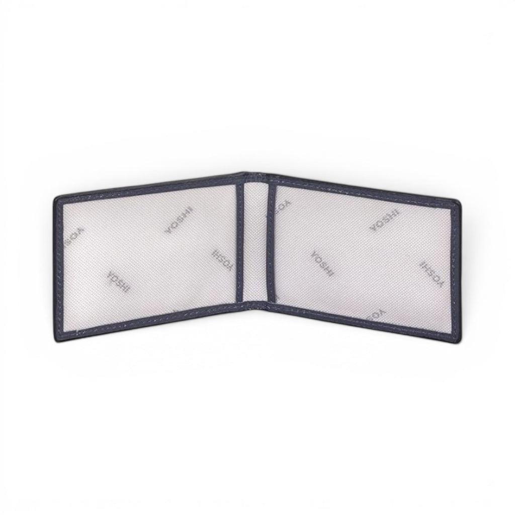 The Happy Shoe Shop Yoshi Jane Austin navy leather travel pass holder with clear windows and book spine applique.