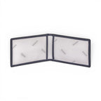 The Happy Shoe Shop Yoshi Jane Austin navy leather travel pass holder with clear windows and book spine applique.
