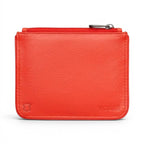 The Happy Shoe Shop Yoshi red leather zip-top coin purse with embossed branding and secure zipper closure.